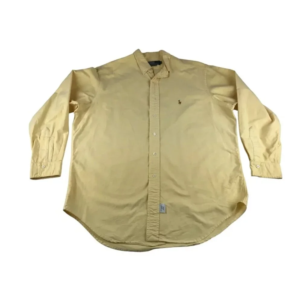 VTG 80s-90s era Polo‎ by Ralph Lauren Mens Yellow Long Sleeve Shirt Size 17-34